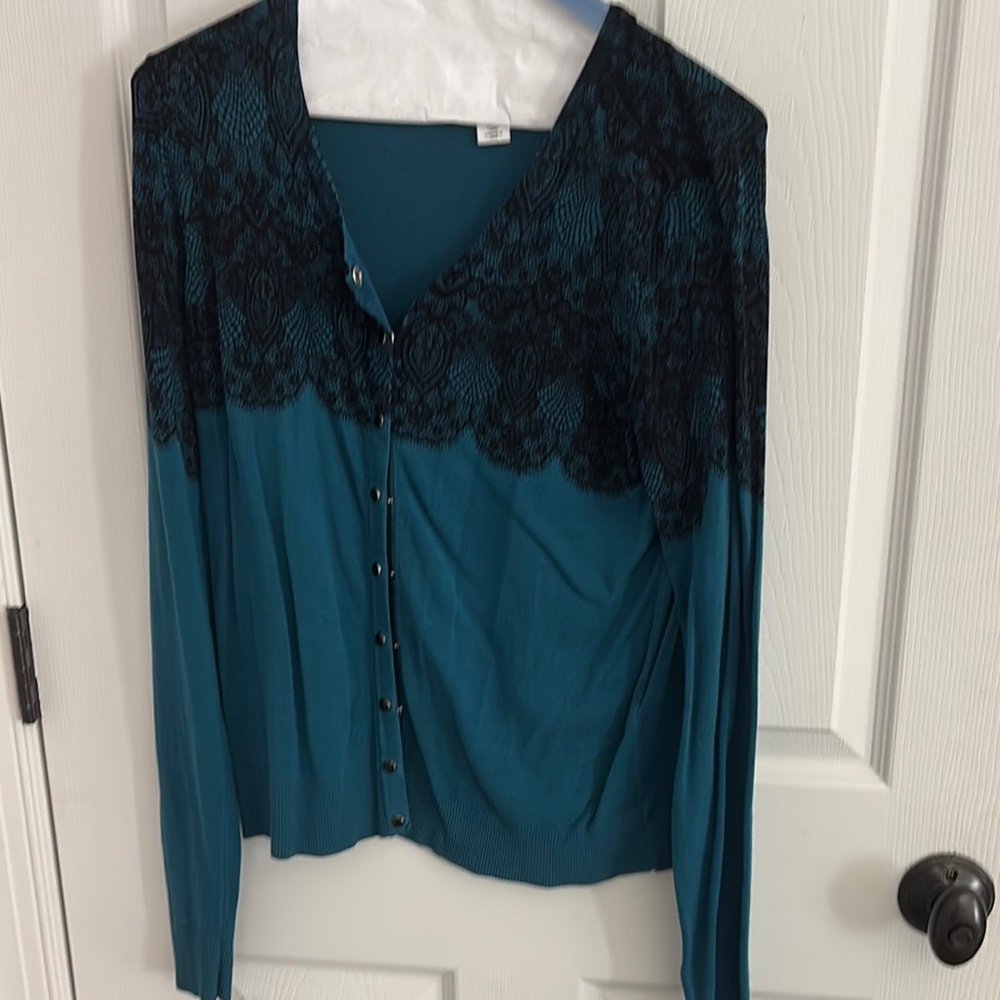 Teal and Black Lace Women's Top